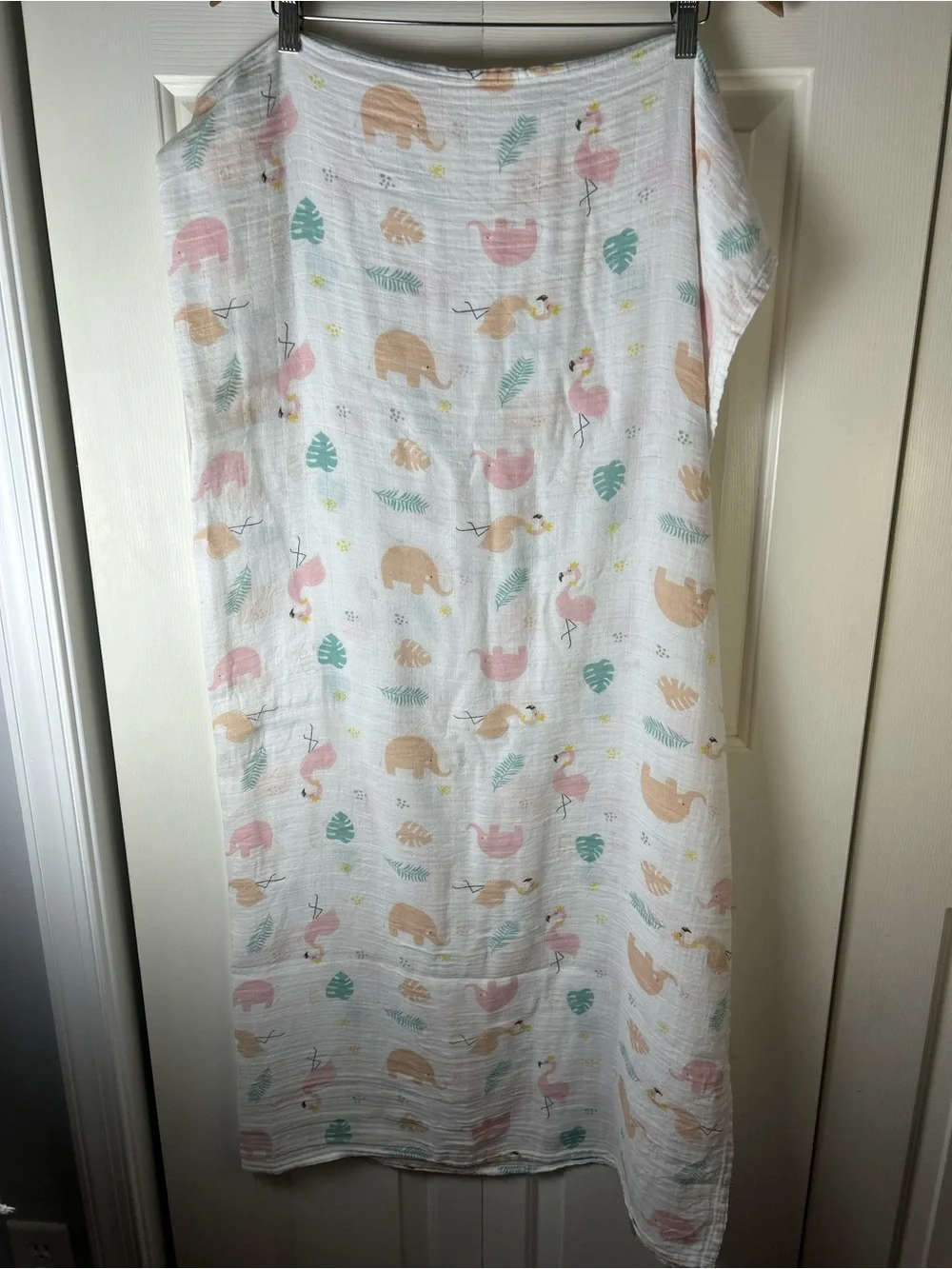 Flamingo Elephant Baby Girl Swaddle Blanket Bamboo Cotton Blend Pink White Green